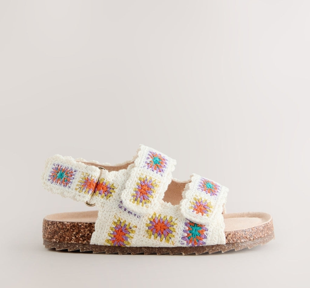 White Standard Fit (F) Leather Twist Sandals with Touch Fasteni...