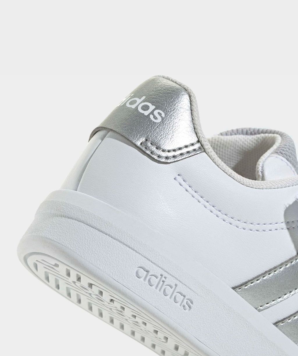 adidas White/Silver Grand Court 3.0 Elastic Lace Kids Trainers