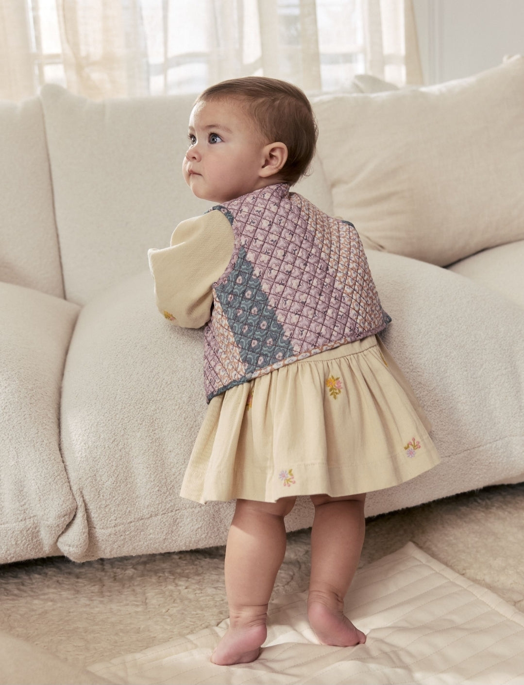 Cream Floral Baby Dress and Gilet Set 2 Piece