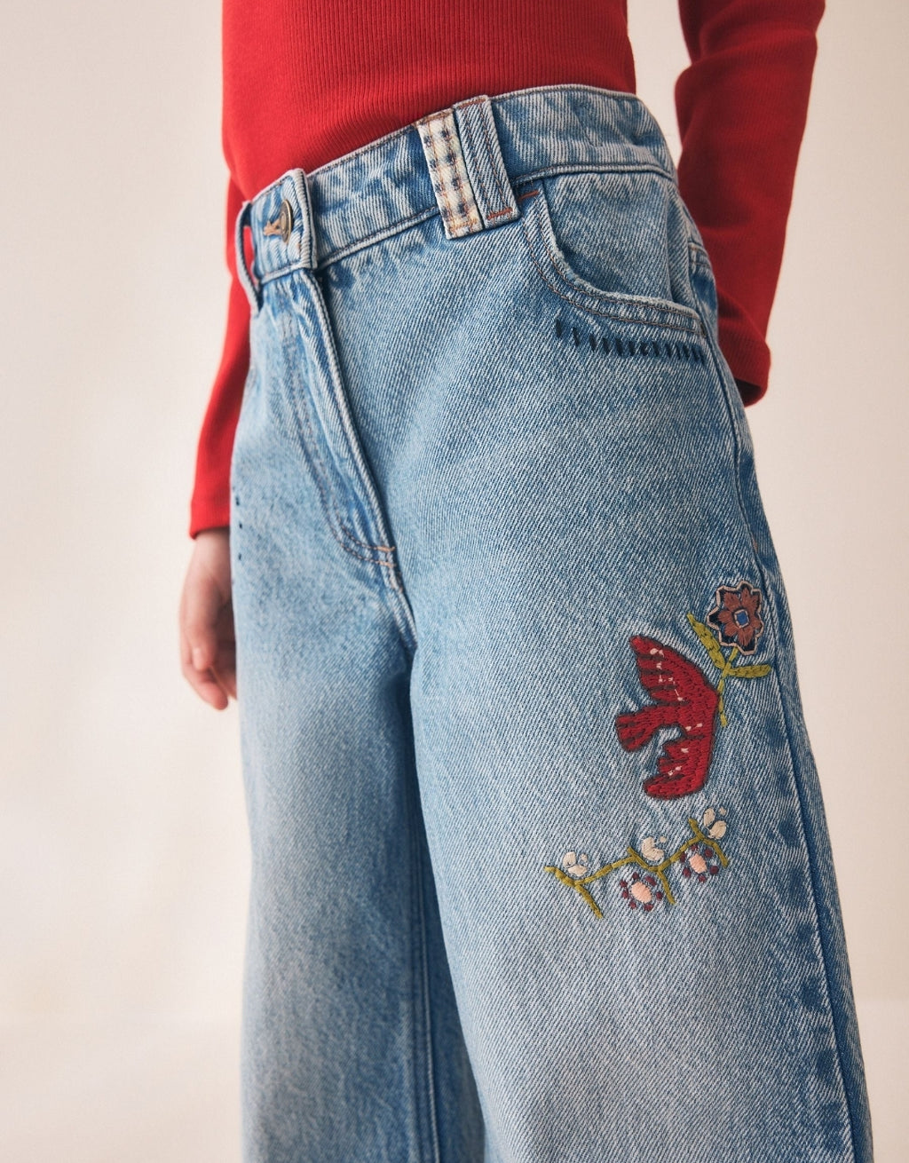 Pretty Embroidered Wide Leg Jeans