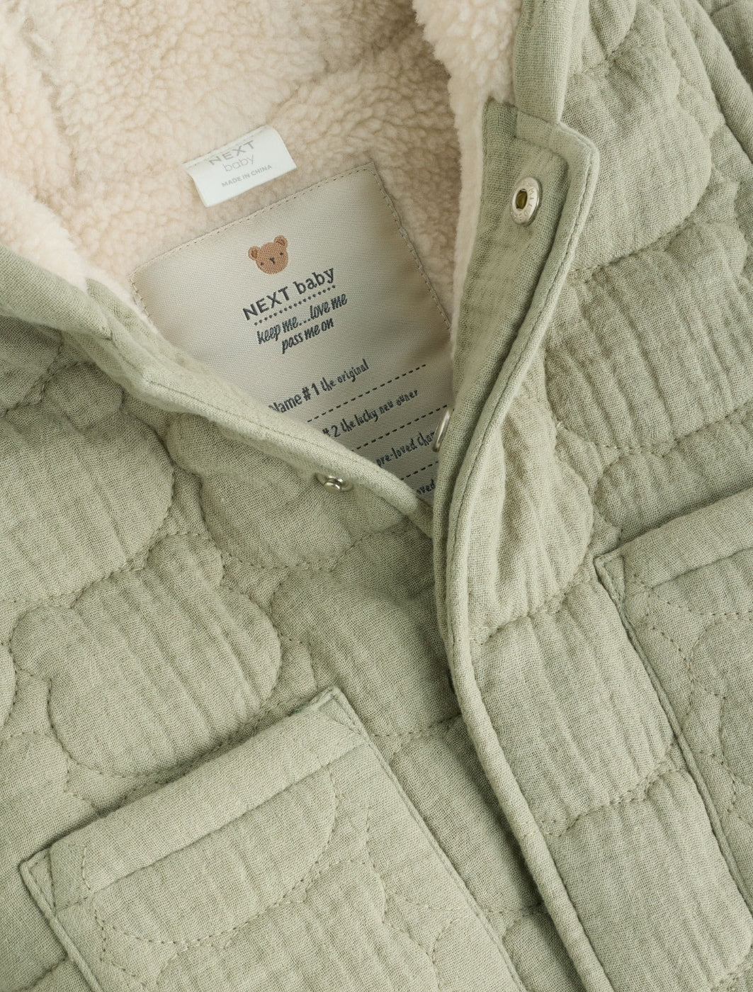 Sage Green Crinkle Bear Face Quilted Baby Jacket