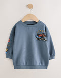 Grey Back Printed Crew Neck Sweat Top