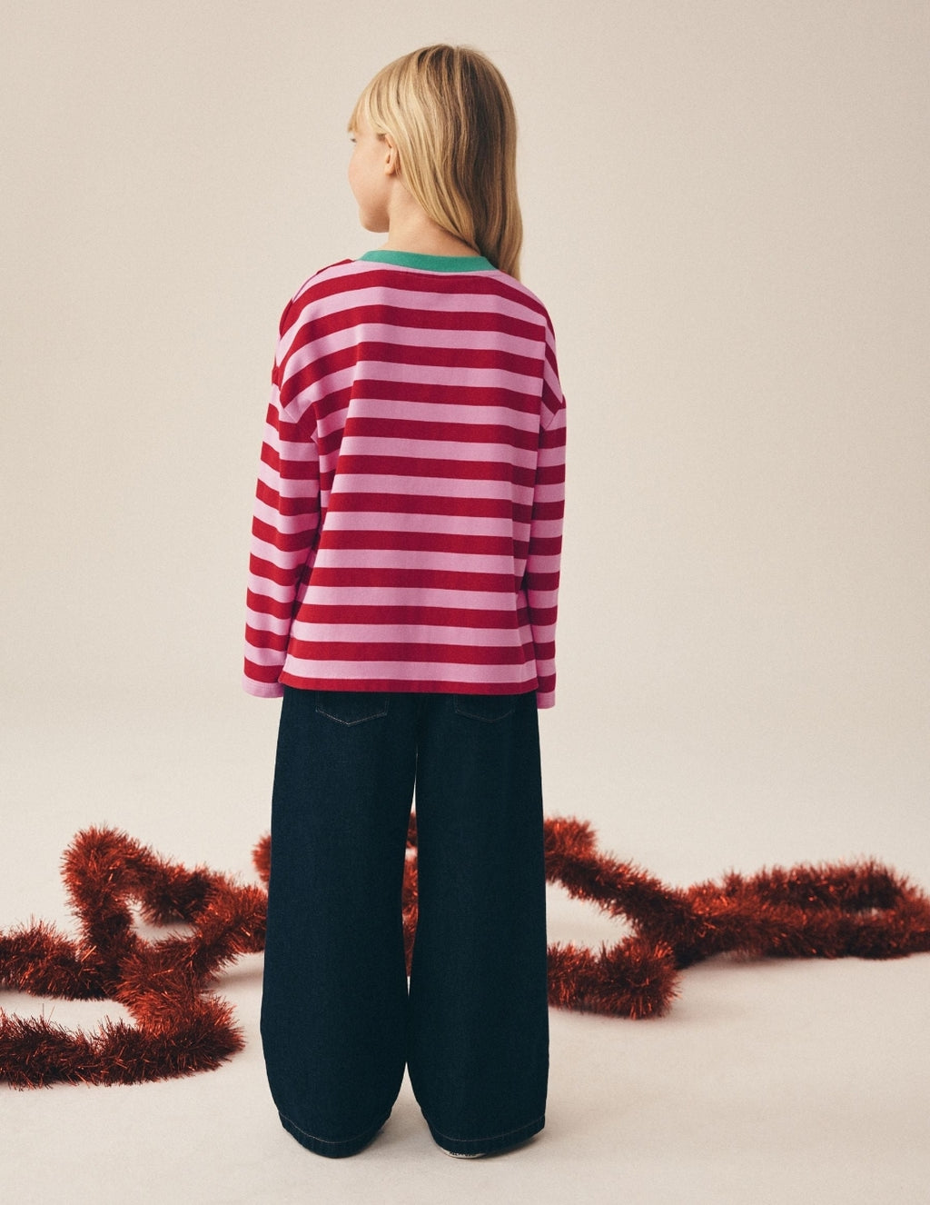 Red Stripe Christmas Cat Sequin Long Sleeve Top