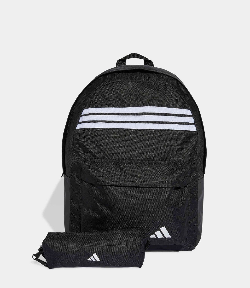 adidas Black 3 Stripe Pencil case & Backpack