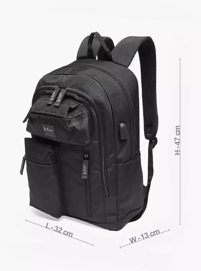 Lee Cooper Solid Backpack with Adjustable Straps and Zip Closure - 32x15x47 cm