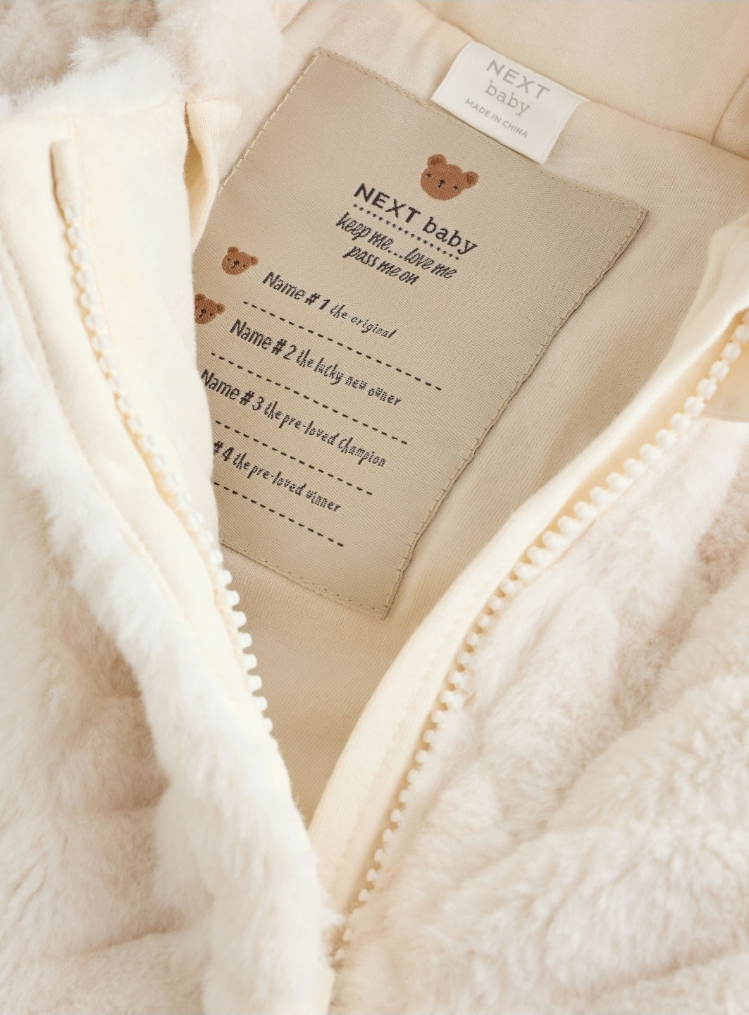 White Clipped Faux Fur Double Zip Baby All-In-One