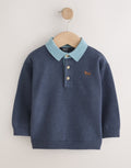 Navy Blue Contrast Collar Button
Neck Knitted Polo Shirt
