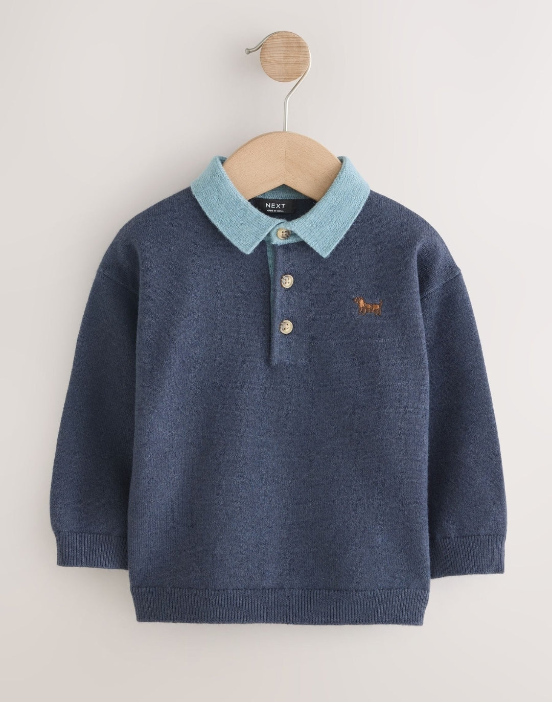 Navy Blue Contrast Collar Button
Neck Knitted Polo Shirt