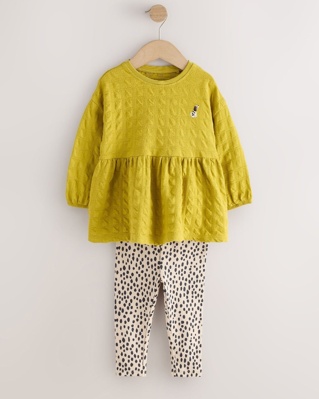Lime Green Long Sleeve Textured Blouse and Leggings Set