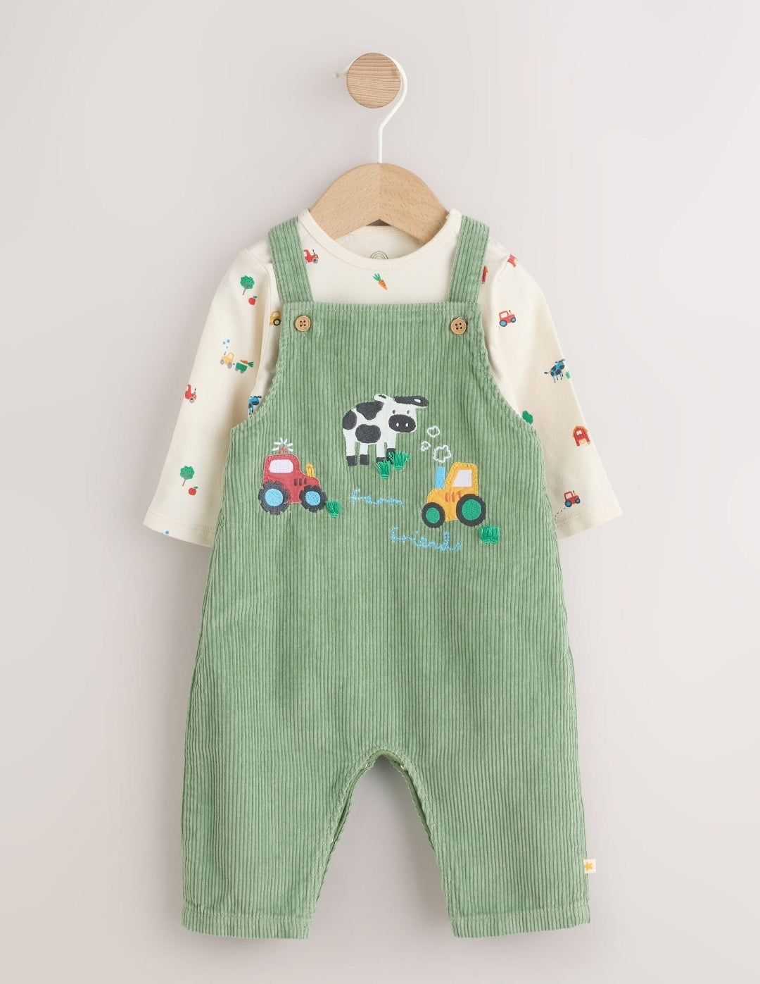 Green Farm Cord Dungarees and Bodysuit Set