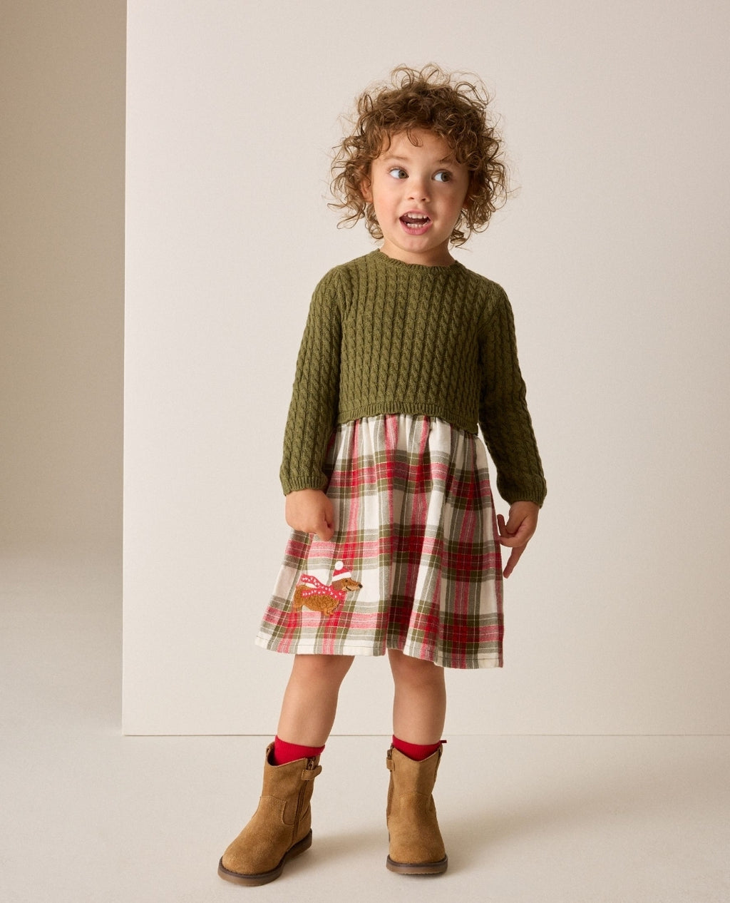 Green Sausage Dog Embroidered
Knitted Dress