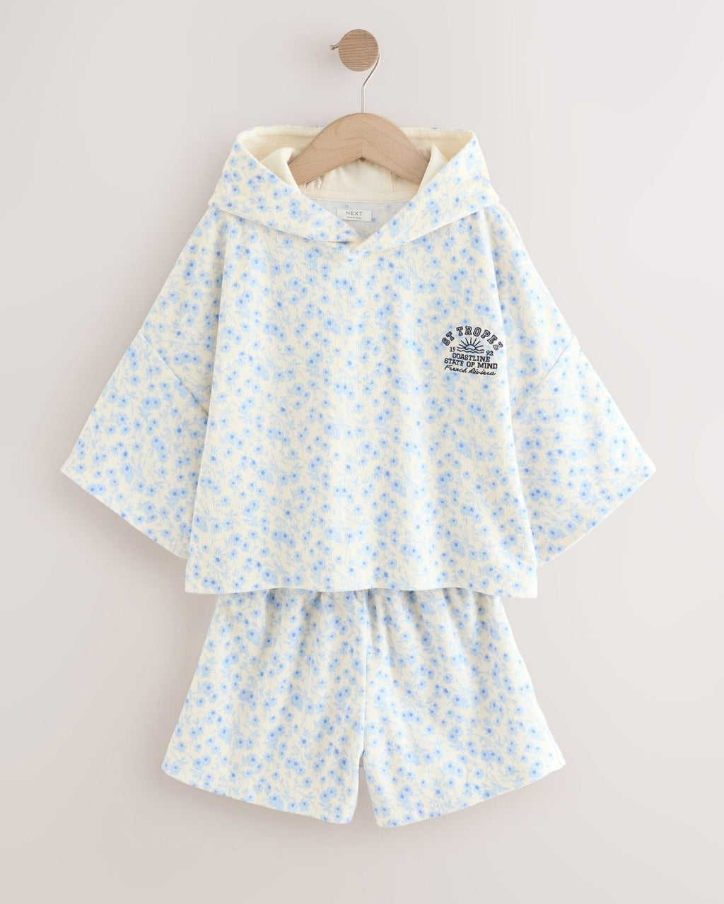 Blue/White Floral Ditsy Towelling
Hoodie And Shorts Set