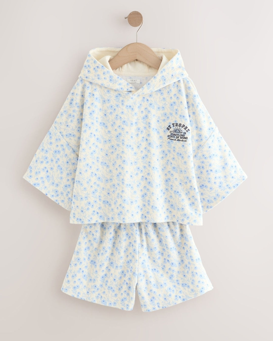 Blue/White Floral Ditsy Towelling
Hoodie And Shorts Set