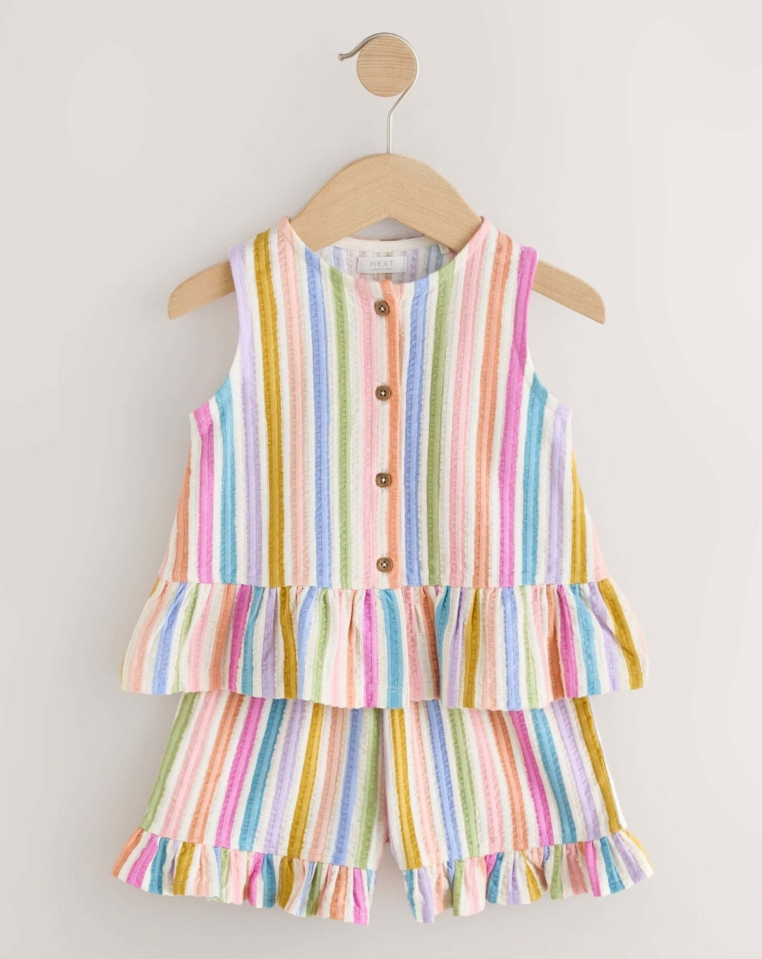 Pink/Blue Rainbow Stripe Peplum
Vest and Shorts Set