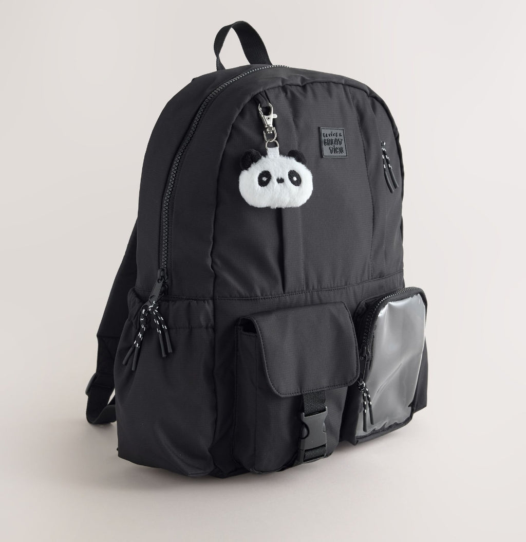 Black Polka Dot Panda Keyring Pocket Backpack