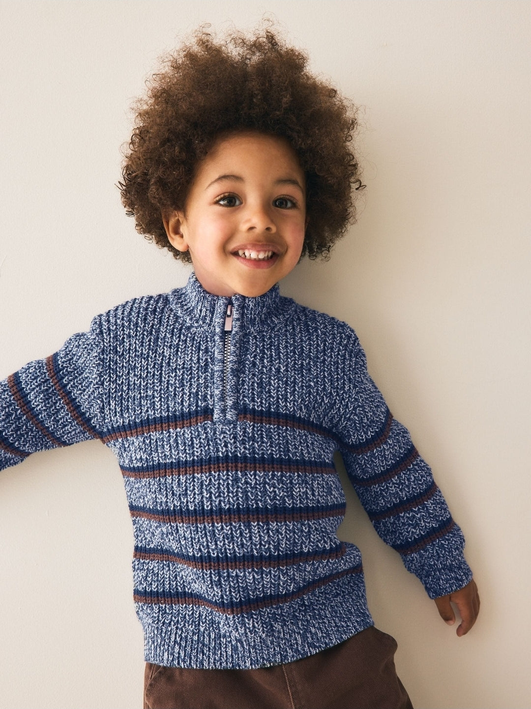Blue/Navy Zip Neck Knitted Cable
Jumper