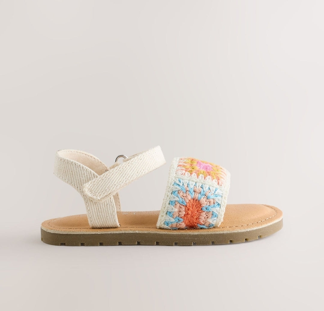 Multi Ecru Crochet Touch Fastening Sandals