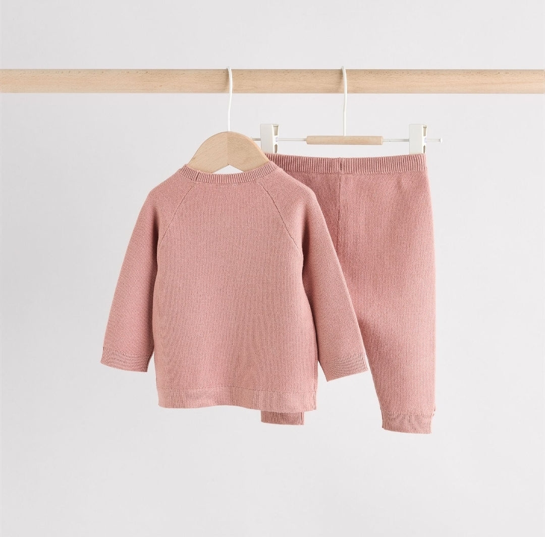 Pink Baby Knitted Wrap Jumper and Leggings 2 Piece Set