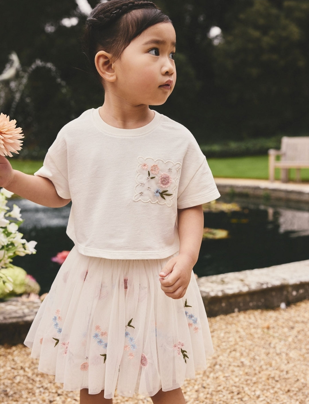 White Embroidered Top & Skirt Set