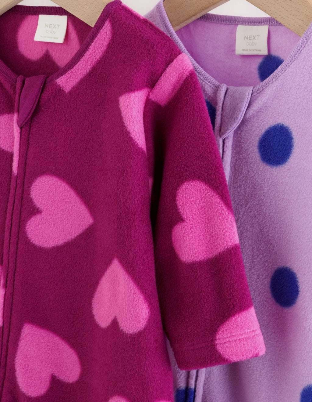 Purple/Pink Two Way Zip Micro
Fleece Sleepsuits 2 Pack
