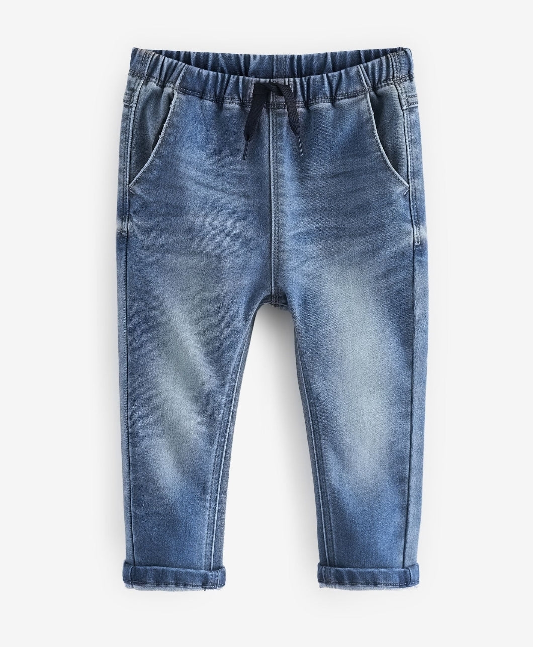 Blue Black Denim Loose Fit Supersoft Pull-On Jeans With Str