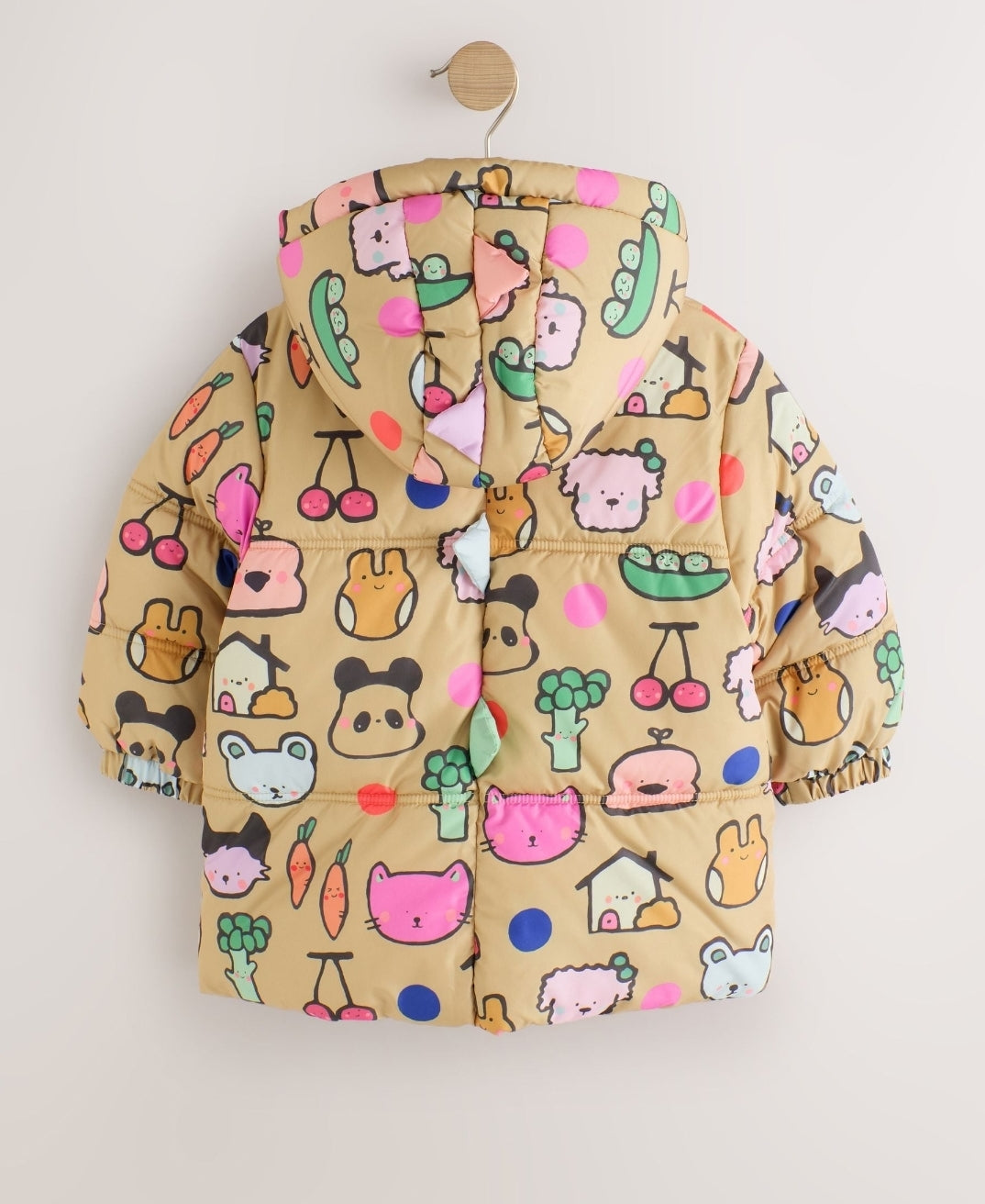 Character Print Shower Resistant Padded Coat with Hood Spikes