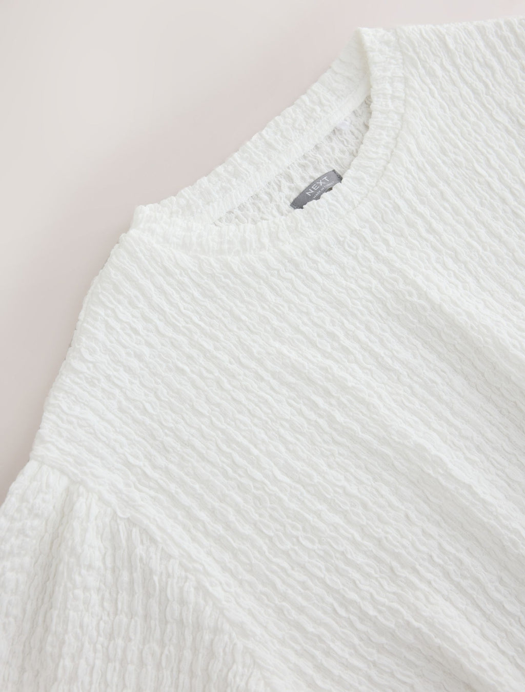 White Long Sleeve Textured Top