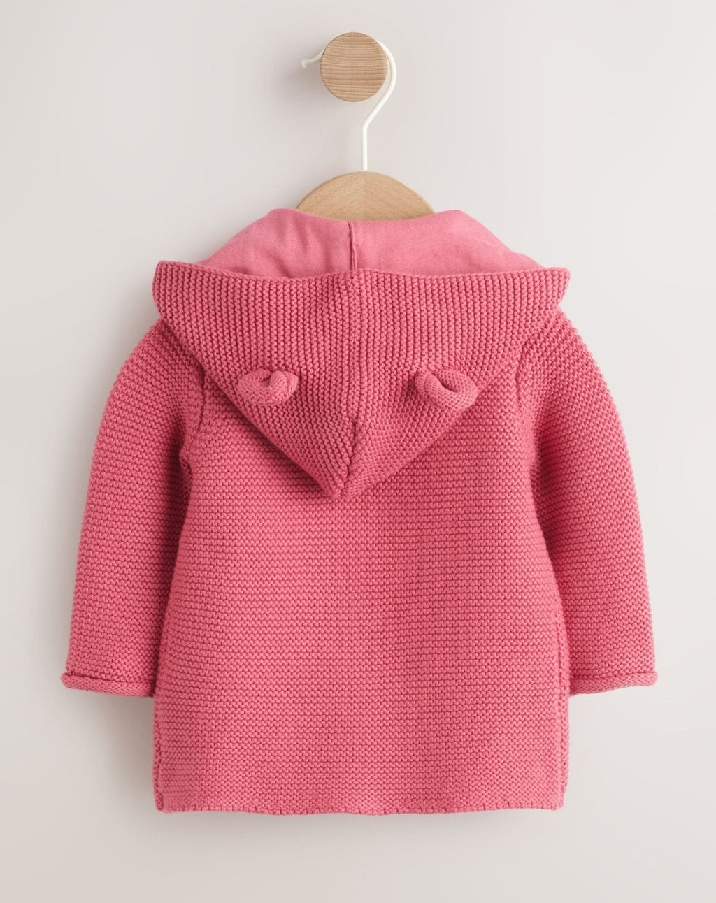 Raspberry Pink Hooded Knitted Baby Cardigan