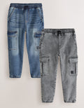 Grey/Blue Cargo Jeans With Elasticated Waists Jeans 2 Pack