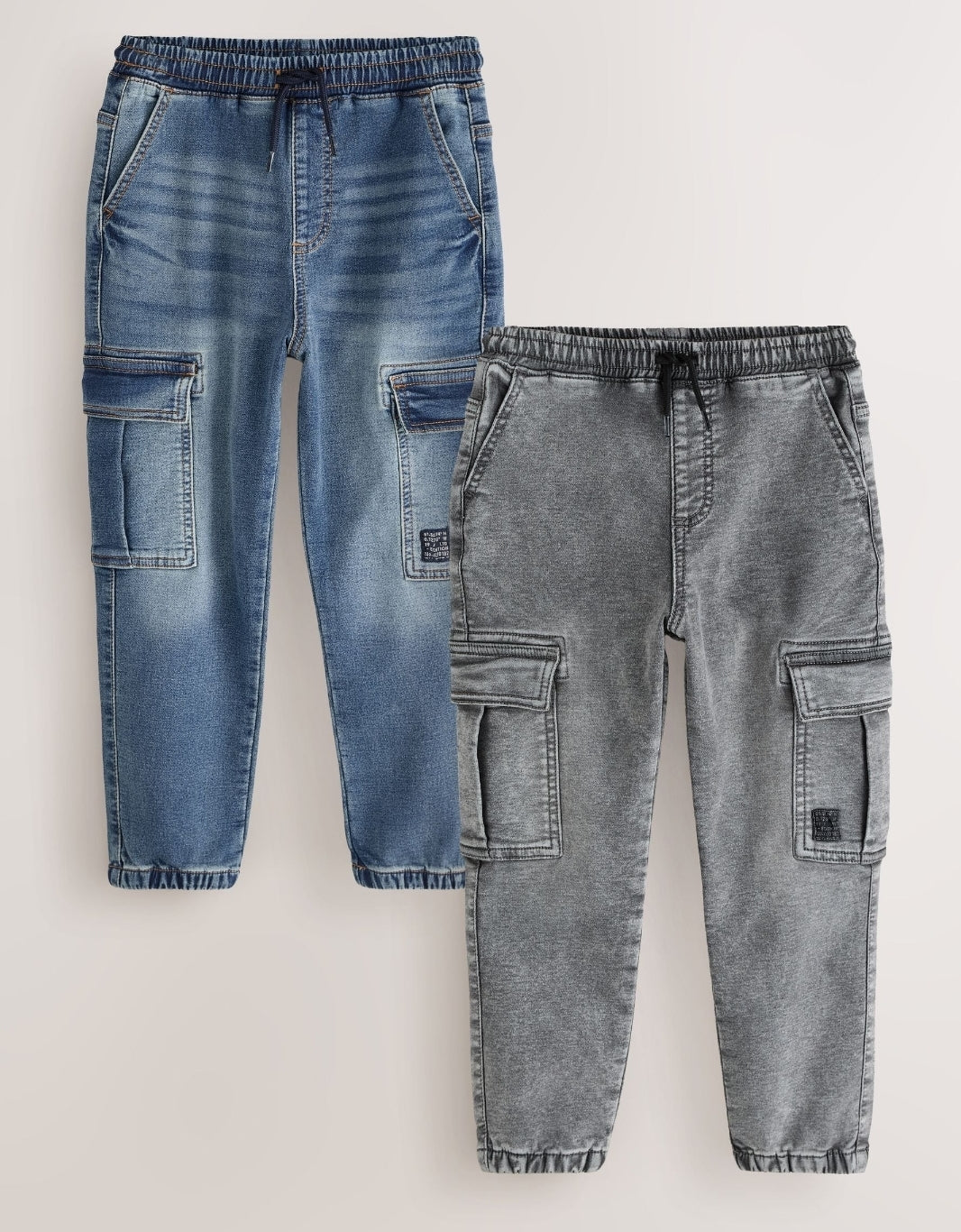 Grey/Blue Cargo Jeans With Elasticated Waists Jeans 2 Pack