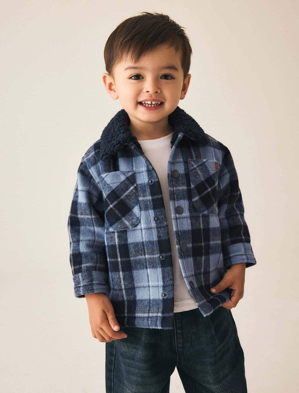 Blue Check Borg Lined Shacket