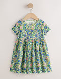 Blue Floral Short Sleeve Ribbed Dress