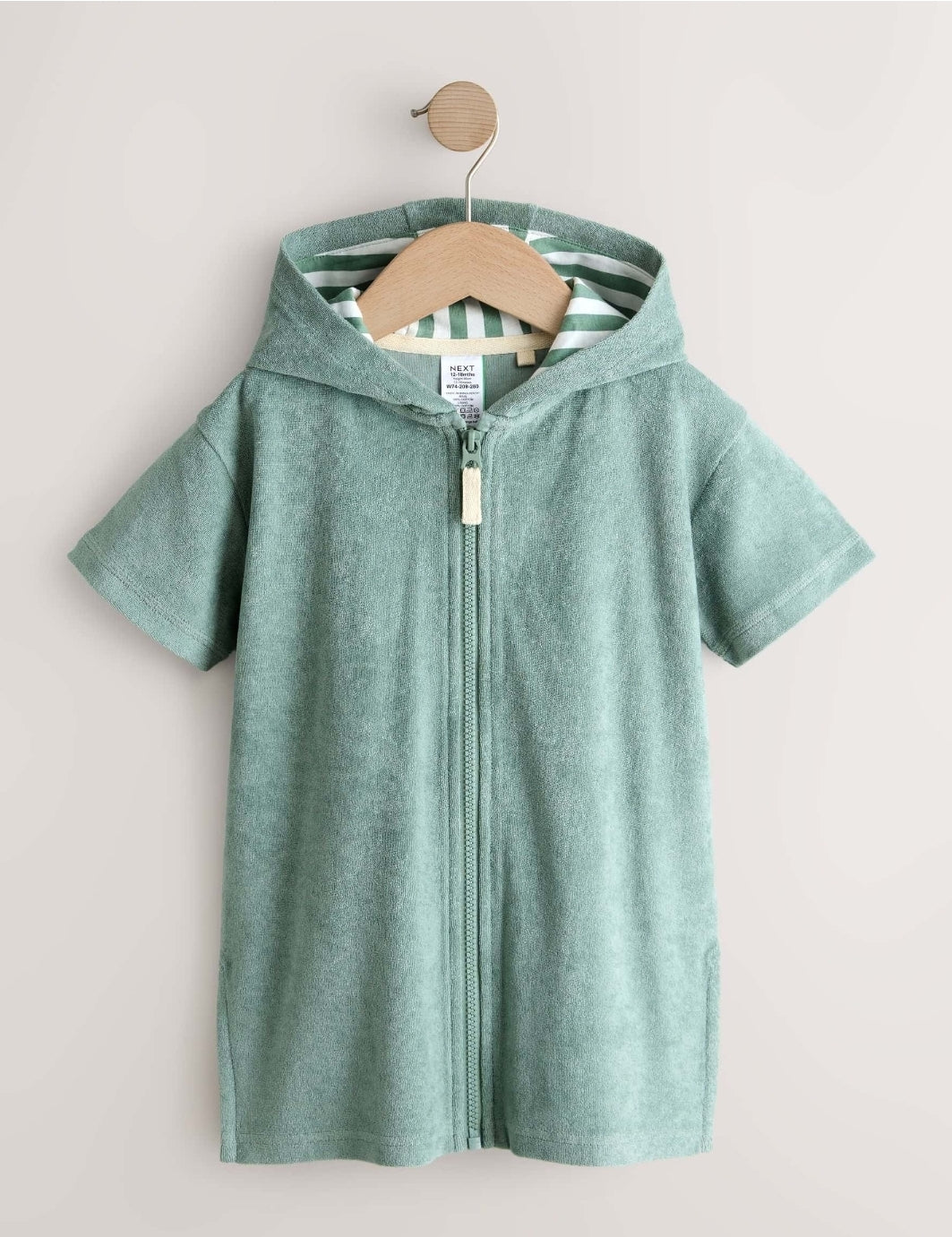 Sage Green Towelling Zip Through Cover-Up