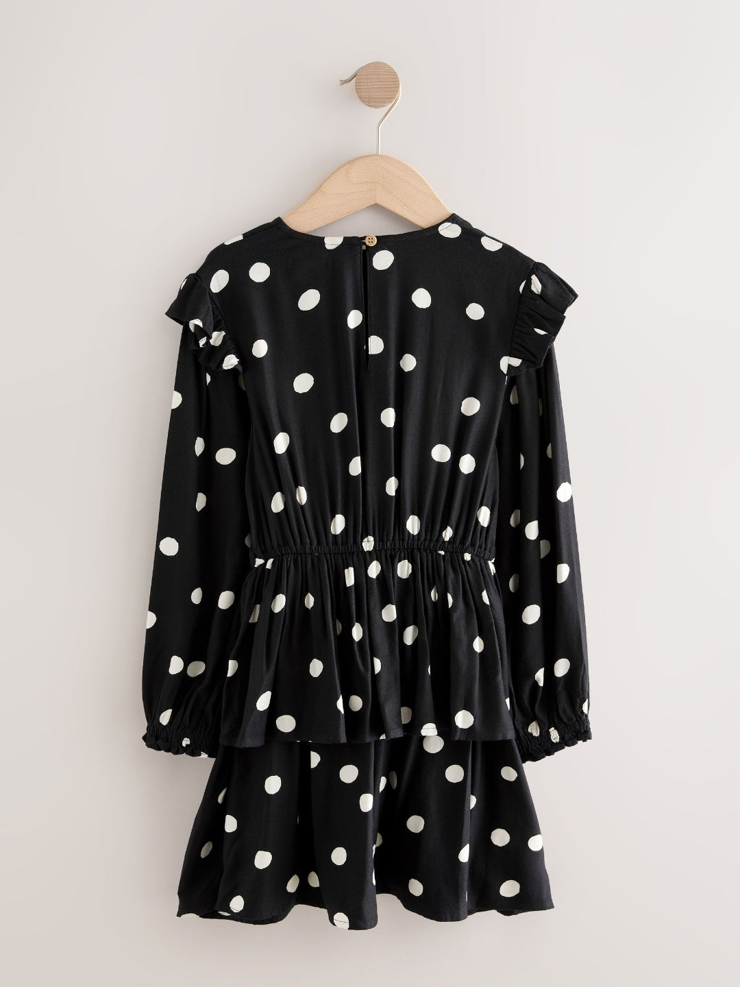 Black/White Spot Long Sleeve
Ruffle Dress