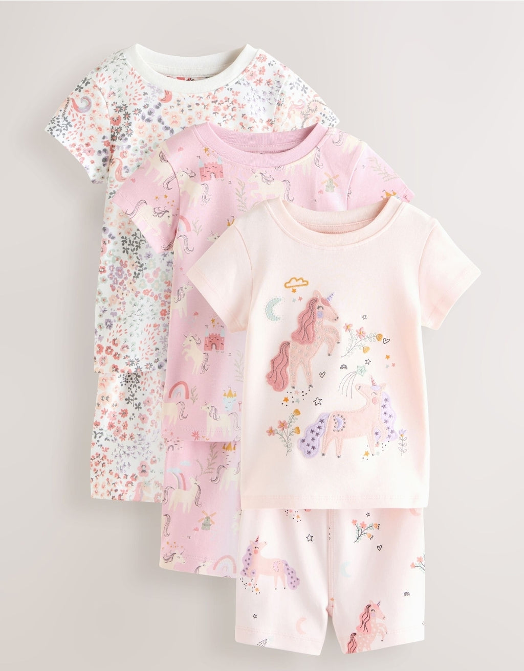 Pink/Cream Unicorn Short
Pyjamas 3 Pack