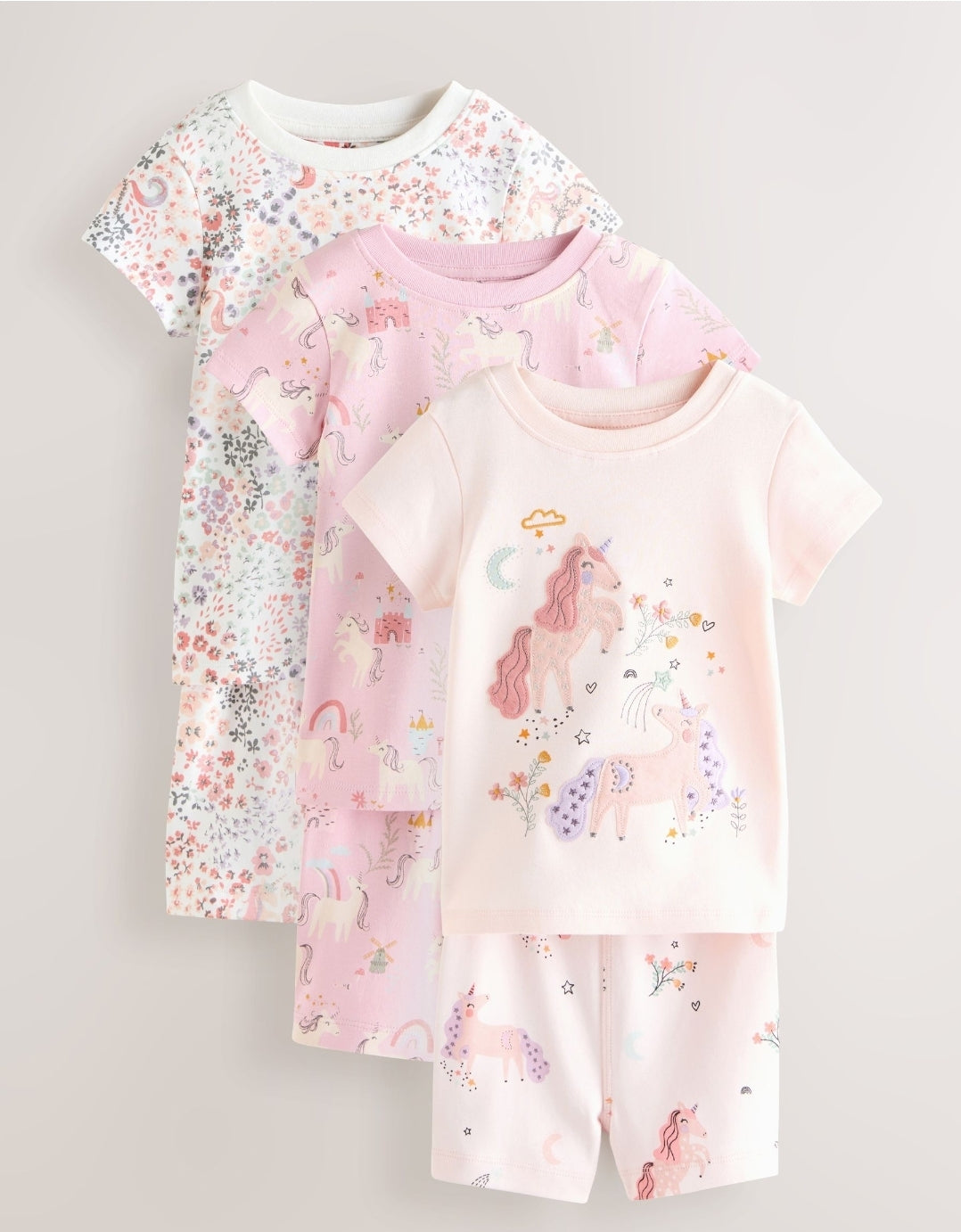 Pink/Cream Unicorn Short
Pyjamas 3 Pack
