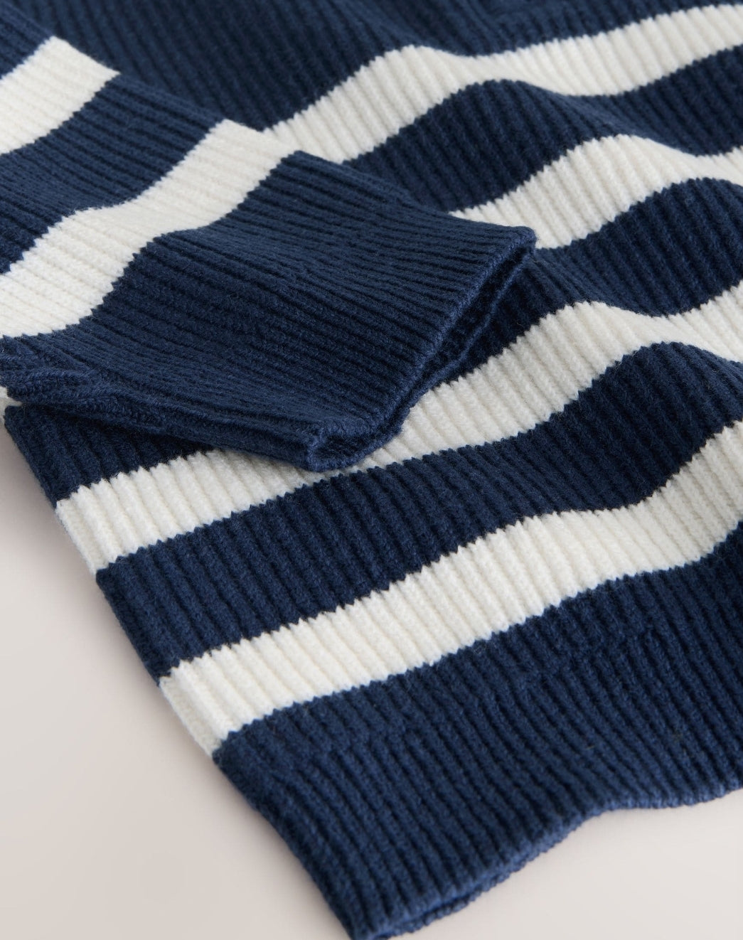 Navy Blue/Ecru Stripe Knitted Quarter Zip Jumper