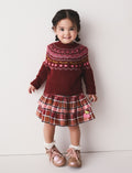 Berry and Pink Fairisle Jumper and Check Skirt Set
