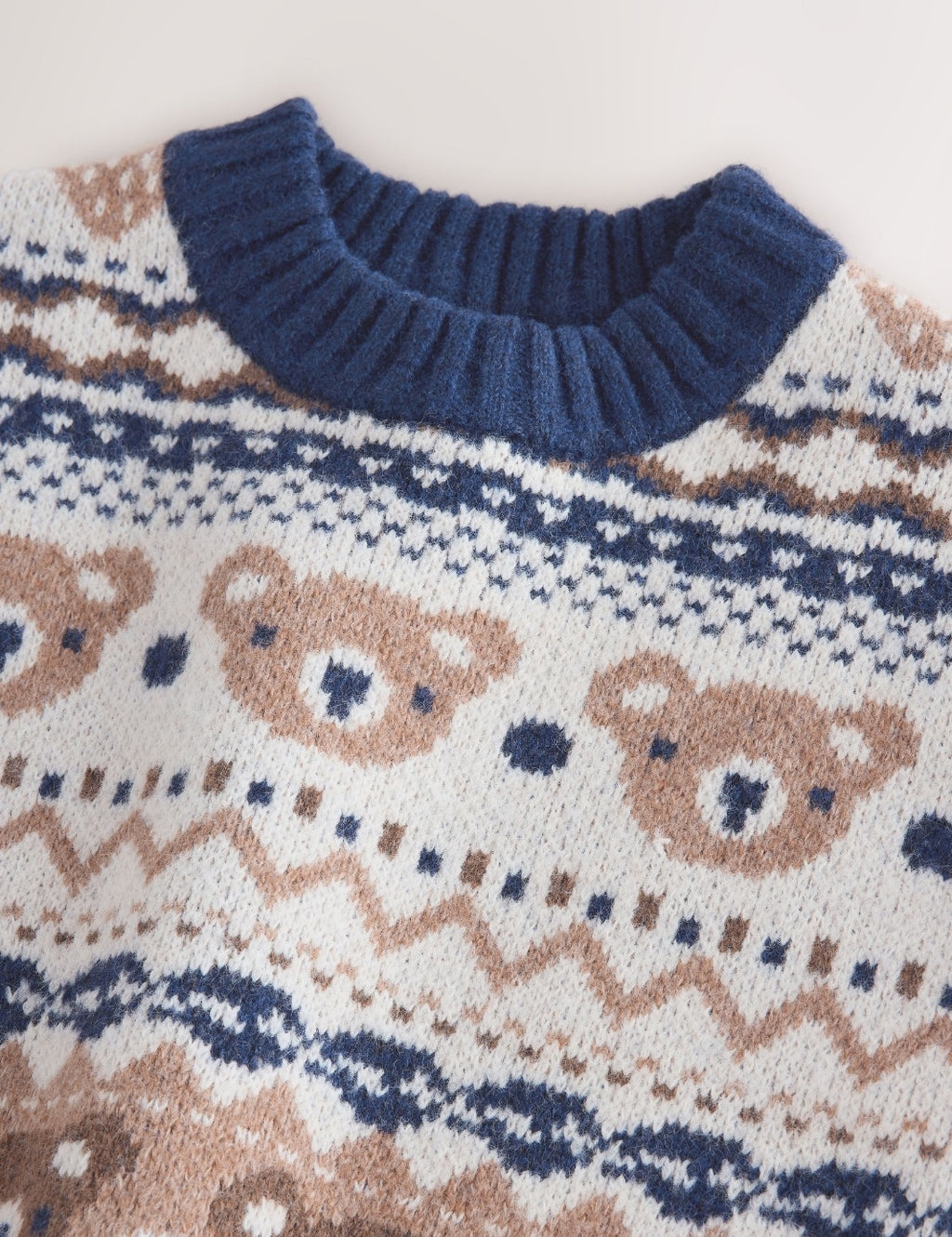 Cream/Navy Character Knitted Crew Neck Jumper