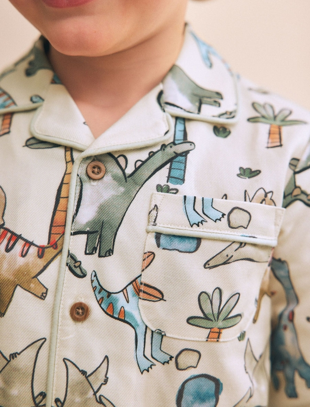 Ecru Watercolour Dino Ribbon Wrapped Pyjamas Gift Set