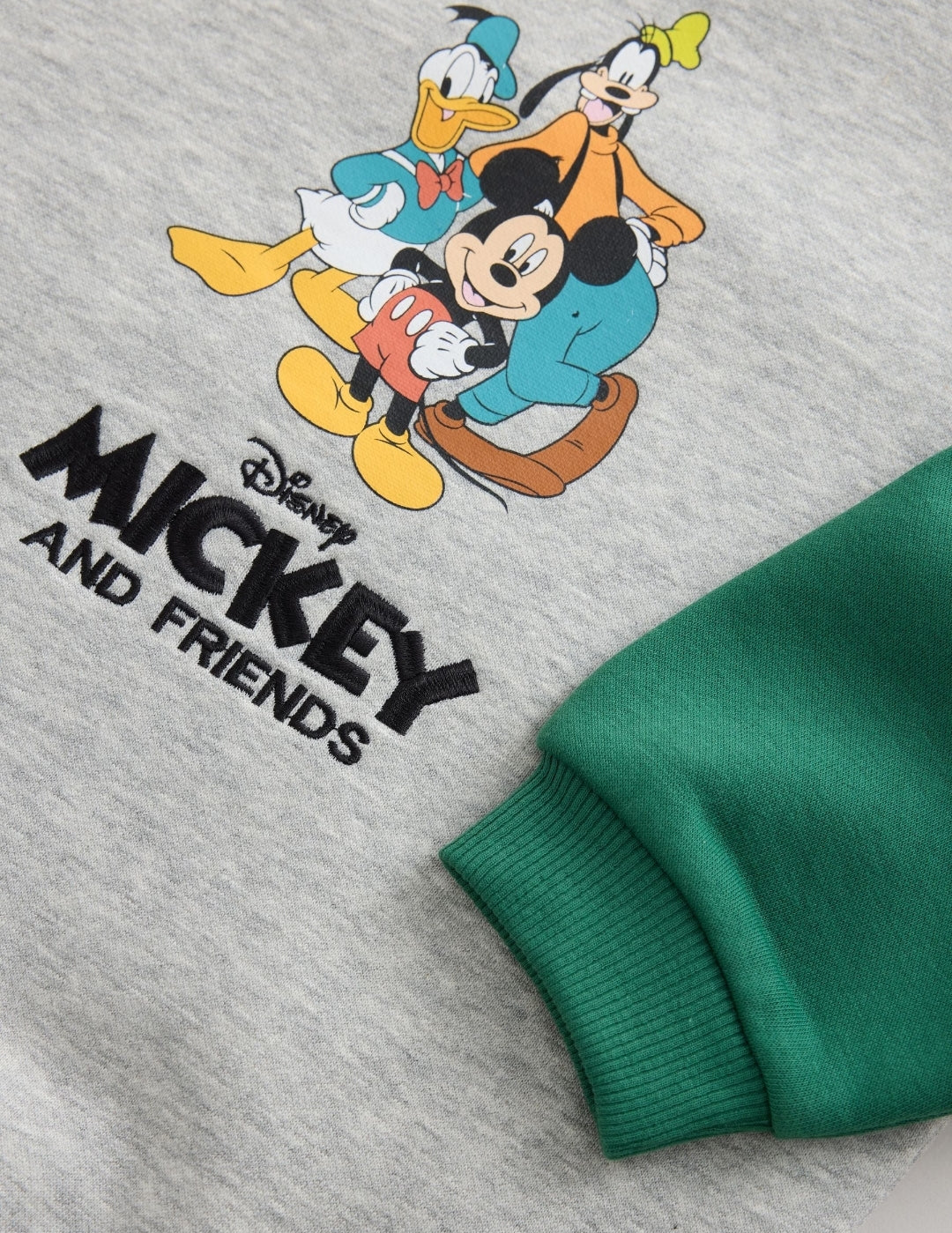 Grey Colour Block Mickey Mouse Printed Crew Sweatshirt