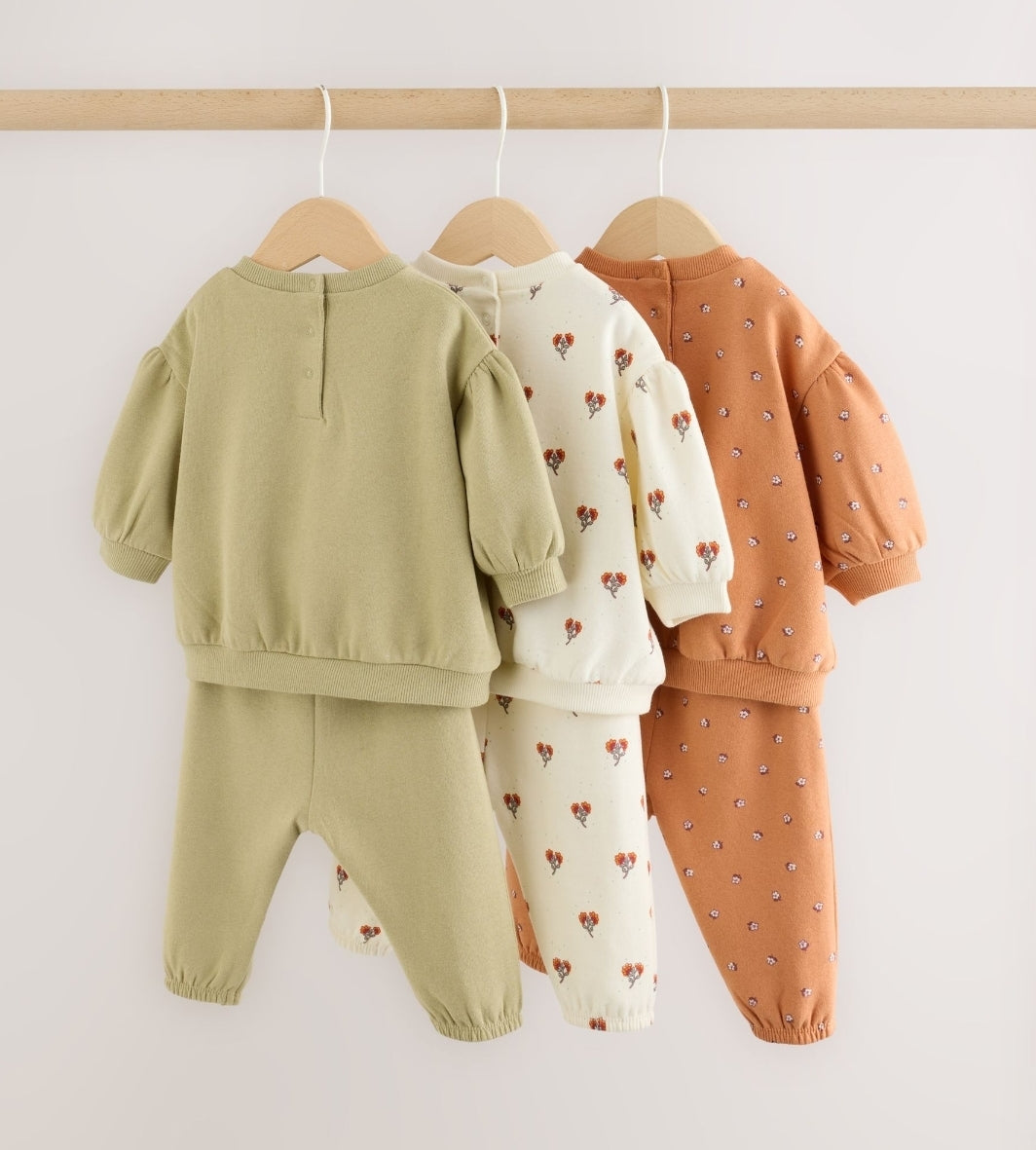 Green Floral Baby Sweat Top And Joggers 6 Pack