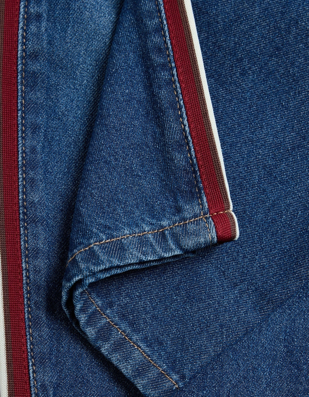 Mid Blue & Red Side Tape Wide Fit Jeans