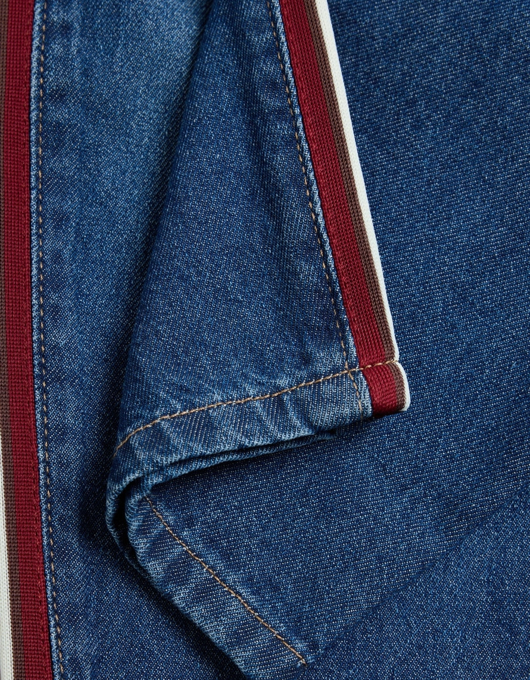 Mid Blue & Red Side Tape Wide Fit Jeans