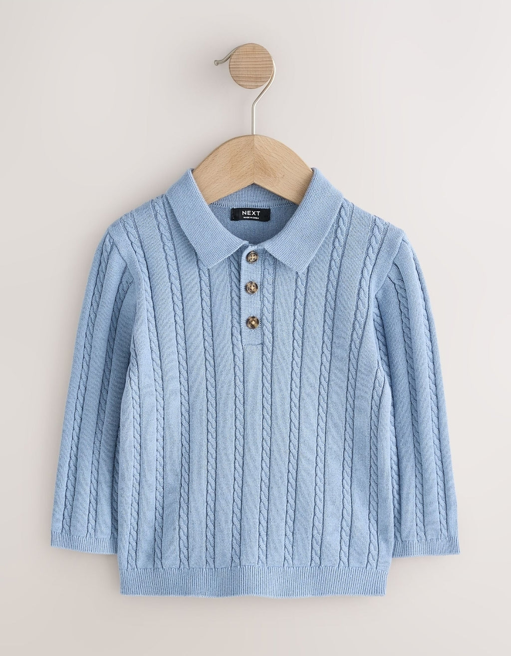 Blue Cable Knit Polo Shirt