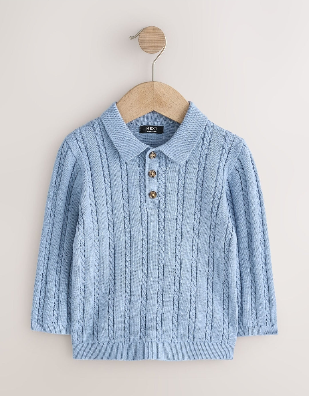 Blue Cable Knit Polo Shirt