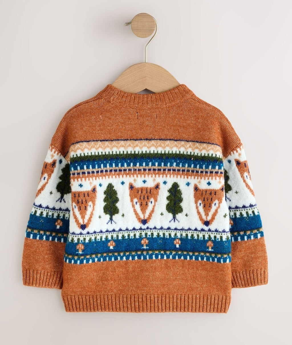 Brown/Cream Character Knitted Crew Neck Jumper