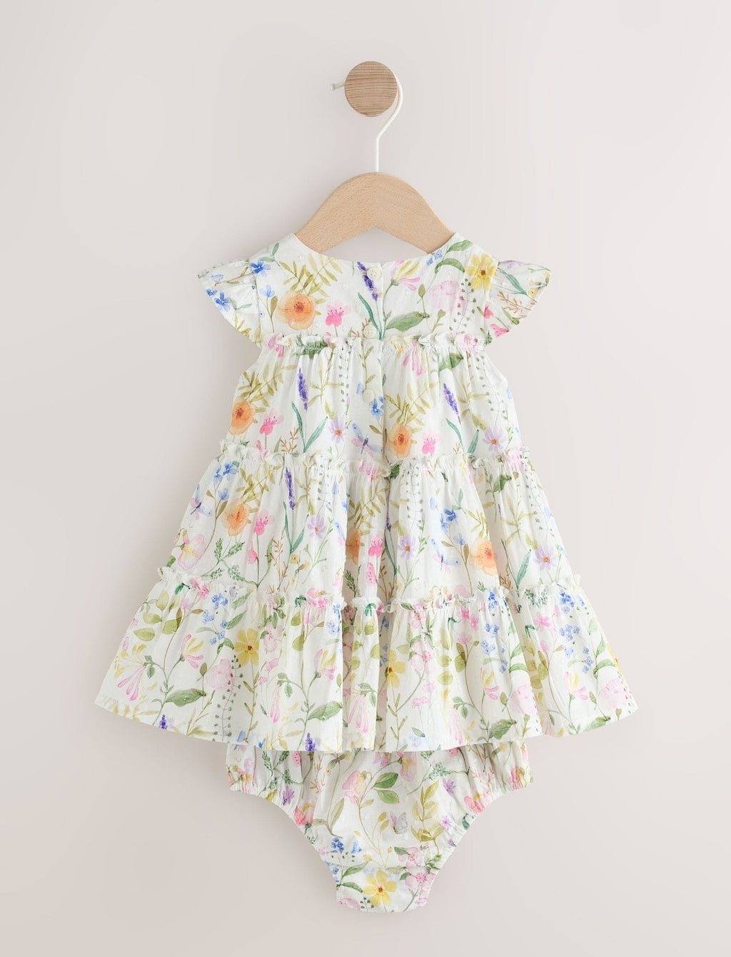 White Floral Baby Tiered Woven
Dress and Knickers Set 2 Piece