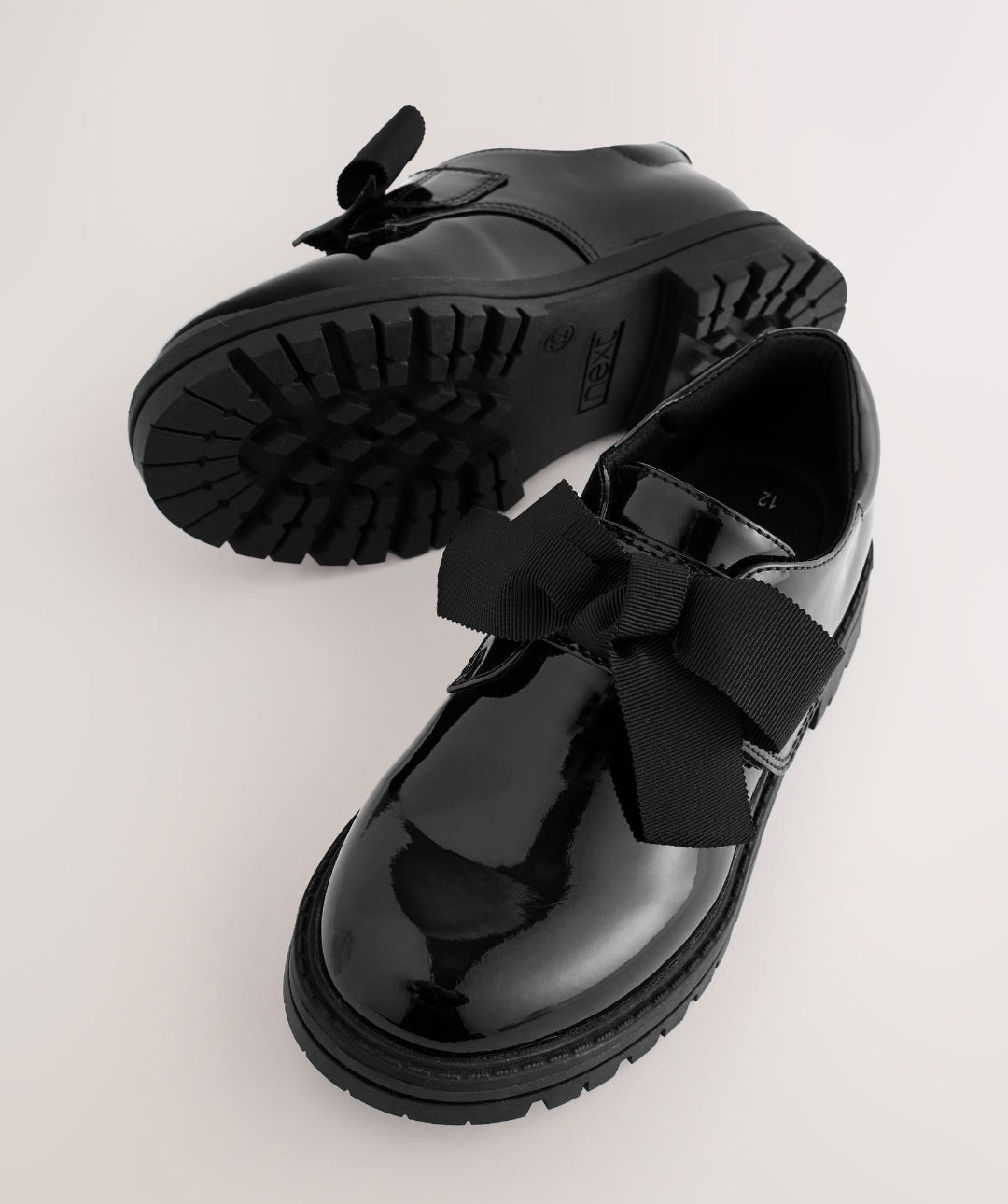 Black Patent Standard Fit (F) Bow Monkstrap Chunky School Shoes