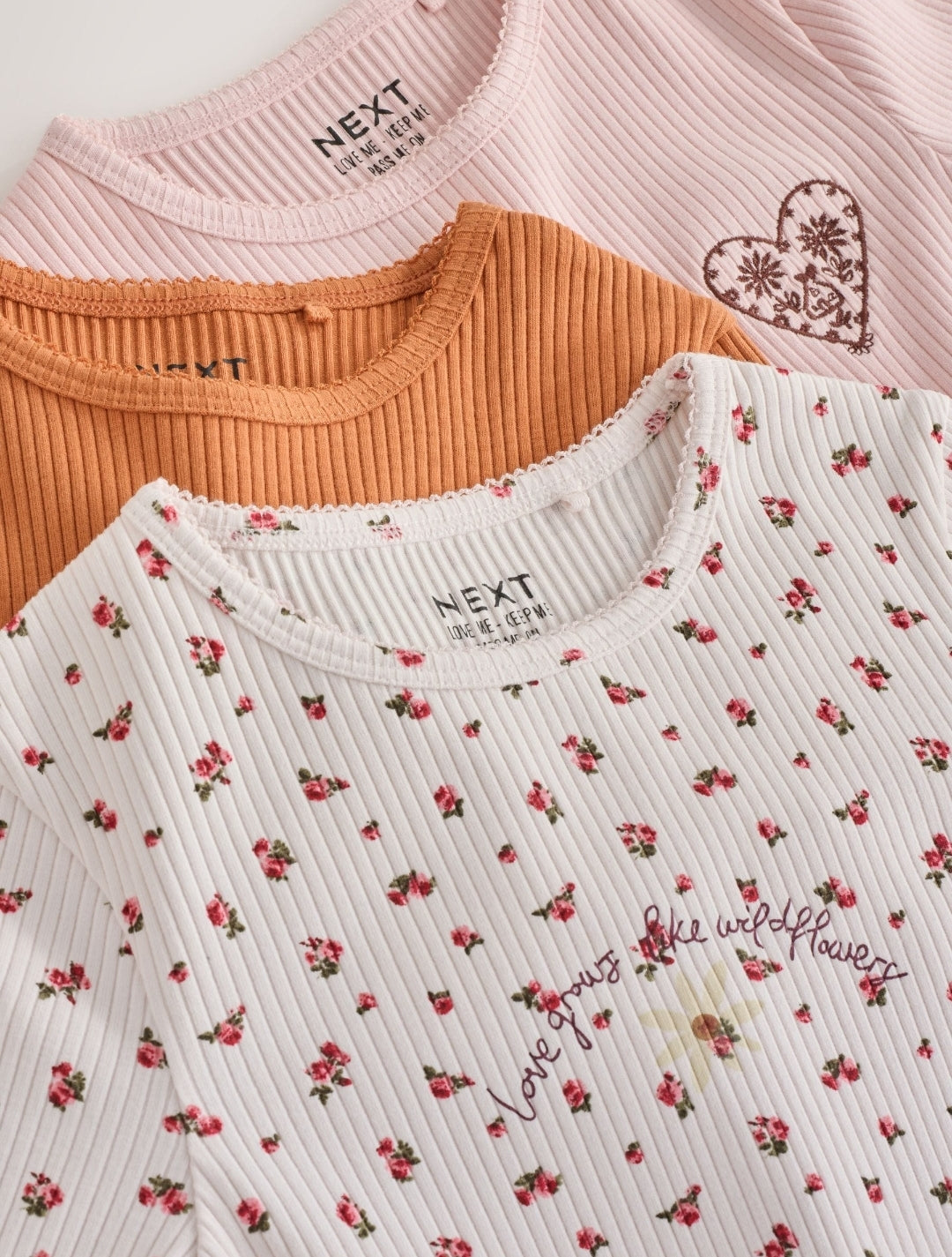 Pink Ditsy Long Sleeve Ribbed Top 3 Pack